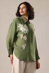 Buy_GOLDN_Green Crepe Embroidery, Applique Collared Floral Shirt _Online_at_Aza_Fashions