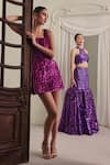 Shop_Payal & Zinal_Purple Net Sequins, Beads Halter Neck Embellished Blouse And Skirt Set _Online_at_Aza_Fashions