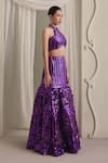Payal & Zinal_Purple Net Sequins, Beads Halter Neck Embellished Blouse And Skirt Set _at_Aza_Fashions