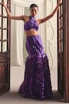 Buy_Payal & Zinal_Purple Net Sequins, Beads Halter Neck Embellished Blouse And Skirt Set 