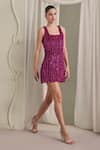 Buy_Payal & Zinal_Magenta Net Sequins, Ribbons Square Neck Structured Mini Dress _Online_at_Aza_Fashions