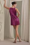 Payal & Zinal_Magenta Net Sequins, Ribbons Square Neck Structured Mini Dress _Online_at_Aza_Fashions