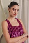 Shop_Payal & Zinal_Magenta Net Sequins, Ribbons Square Neck Structured Mini Dress _Online_at_Aza_Fashions