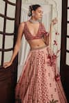 Payal & Zinal_Pink Net Beads, Zari V-neck Printed Freezy Twill Blouse And Lehenga Set _at_Aza_Fashions
