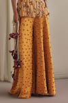 Payal & Zinal_Yellow Twill Beads, Pearls, Cut Work, Tassels Bandeau Frezzy Top And Palazzo Set _Online_at_Aza_Fashions