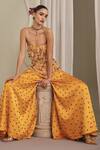 Payal & Zinal_Yellow Twill Beads, Pearls, Cut Work, Tassels Bandeau Frezzy Top And Palazzo Set _at_Aza_Fashions