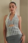 Payal & Zinal_Silver Net Sequins Halter Neck Embellished Blouse And Mermaid Skirt Set _Online_at_Aza_Fashions
