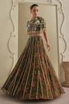Buy_Payal & Zinal_Green Net Zari, Embellished Floral Printed Lehenga With Cape And Blouse Set _Online_at_Aza_Fashions