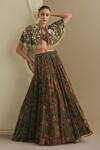 Buy_Payal & Zinal_Green Net Zari, Embellished Floral Printed Lehenga With Cape And Blouse Set _at_Aza_Fashions