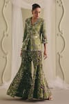 Buy_Payal & Zinal_Green Twill Sequins, Beads, Pearls, Embellished Frezzy Jacket And Palazzo Set _at_Aza_Fashions