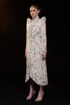 Samant Chauhan_Off White Silk, Cotton Embroidery, Zari Mandarin Collar Dress _Online_at_Aza_Fashions