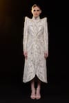 Buy_Samant Chauhan_Off White Silk, Cotton Embroidery, Zari Mandarin Collar Dress _at_Aza_Fashions