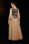 Shop_Samant Chauhan_Beige Silk, Cotton Embroidery, Fringe Round Neck Floral Gown _at_Aza_Fashions