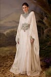Samant Chauhan_Off White Silk Embroidery High Neck Cotton Gown _Online_at_Aza_Fashions