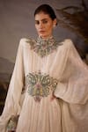 Buy_Samant Chauhan_Off White Silk Embroidery High Neck Cotton Gown _Online_at_Aza_Fashions