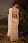 Samant Chauhan_Gold Silk Embroidery Open Neck, Bandeau Floral Cotton Saree Set With Jacket _Online_at_Aza_Fashions