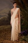 Buy_Samant Chauhan_Gold Silk Embroidery Open Neck, Bandeau Floral Cotton Saree Set With Jacket _Online_at_Aza_Fashions