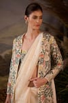 Samant Chauhan_Gold Silk Embroidery Open Neck, Bandeau Floral Cotton Saree Set With Jacket _at_Aza_Fashions