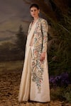 Buy_Samant Chauhan_Gold Silk Embroidery Open Neck, Bandeau Floral Cotton Saree Set With Jacket 