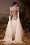 Shop_Samant Chauhan_Off White Silk Embroidery Sweetheart Neck Floral Cotton Gown And Skirt Set _at_Aza_Fashions