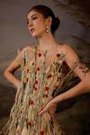 Samant Chauhan_Green Silk Embroidery, Fabric Flowers Bandeau Floral Cotton Corset And Skirt Set _Online_at_Aza_Fashions