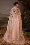 Shop_Samant Chauhan_Pink Silk, Cotton Embroidery Halter Neck Floral Cape Sleeve Gown _at_Aza_Fashions