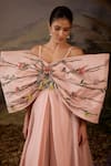 Samant Chauhan_Pink Silk Embroidery Off-shoulder Bow Cotton Spaghetti Strap Gown _Online_at_Aza_Fashions