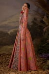Samant Chauhan_Peach Silk Embroidery Mandarin Collar Floral Long Coat-style Cotton Gown _Online_at_Aza_Fashions