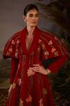 Samant Chauhan_Red Velvet Embroidery Shawl Neck Floral Floor-length Maxi Evening Gown _Online_at_Aza_Fashions