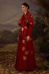 Buy_Samant Chauhan_Red Velvet Embroidery Shawl Neck Floral Floor-length Maxi Evening Gown _Online_at_Aza_Fashions