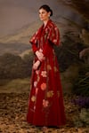 Shop_Samant Chauhan_Red Velvet Embroidery Shawl Neck Floral Floor-length Maxi Evening Gown _Online_at_Aza_Fashions