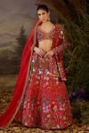 Buy_Samant Chauhan_Red Silk, Organza Embroidery, Zari V-neck Zardozi And Cotton Lehenga Set _at_Aza_Fashions