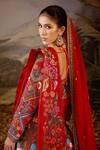 Samant Chauhan_Red Silk, Organza Embroidery, Zari V-neck Zardozi And Cotton Lehenga Set _Online_at_Aza_Fashions