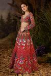 Buy_Samant Chauhan_Red Silk, Organza Embroidery, Zari V-neck Zardozi And Cotton Lehenga Set _Online_at_Aza_Fashions