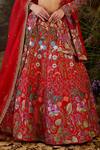 Shop_Samant Chauhan_Red Silk, Organza Embroidery, Zari V-neck Zardozi And Cotton Lehenga Set _Online_at_Aza_Fashions