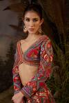 Shop_Samant Chauhan_Red Silk, Organza Embroidery, Zari V-neck Zardozi And Cotton Lehenga Set _Online