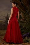 Shop_Samant Chauhan_Red Silk, Cotton, Net Embroidery, Zari Round High-low And Dori Zardosi Gown _at_Aza_Fashions