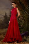 Buy_Samant Chauhan_Red Silk, Cotton, Net Embroidery, Zari Round High-low And Dori Zardosi Gown _Online_at_Aza_Fashions