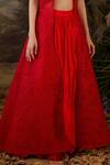 Buy_Samant Chauhan_Red Satin, Net Embroidery, Sequins Open Neck, Floral Pattern Jacket Lehenga Set _Online_at_Aza_Fashions