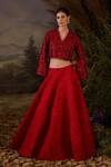 Buy_Samant Chauhan_Red Silk, Organza, Net Embroidery V-neck Zardozi And Top & Skirt Set _at_Aza_Fashions