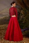 Shop_Samant Chauhan_Red Silk, Organza, Net Embroidery V-neck Zardozi And Top & Skirt Set _at_Aza_Fashions