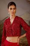 Shop_Samant Chauhan_Red Silk, Organza, Net Embroidery V-neck Zardozi And Top & Skirt Set _Online_at_Aza_Fashions