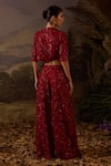 Shop_Samant Chauhan_Red Organza Sequins, Zari V-, Open Zardozi Embroidered Silk Top Set _at_Aza_Fashions