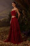 Shop_Samant Chauhan_Red Silk, Cotton, Organza Sequins, Zardozi Embroidered And Top & Skirt Set _Online_at_Aza_Fashions
