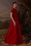 Buy_Samant Chauhan_Red Silk Embroidery Round Neck Zardozi Tonal Texture Cotton Gown _Online_at_Aza_Fashions