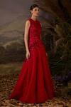 Buy_Samant Chauhan_Red Silk, Cotton, Organza Sequins, Zari Round Neck And Embroidered Gown _Online_at_Aza_Fashions