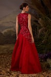 Shop_Samant Chauhan_Red Silk, Cotton, Organza Sequins, Zari Round Neck And Embroidered Gown _at_Aza_Fashions
