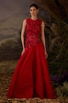Buy_Samant Chauhan_Red Silk, Cotton, Organza Sequins, Zari Round Neck And Embroidered Gown _at_Aza_Fashions