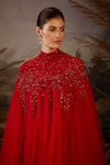 Samant Chauhan_Red Cotton, Net Embroidery, Zari High Neck Tonal Zardozi And Kaftan _Online_at_Aza_Fashions