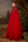 Buy_Samant Chauhan_Red Cotton, Net Embroidery, Zari High Neck Tonal Zardozi And Kaftan _Online_at_Aza_Fashions